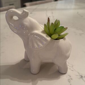 White Elephant Planter with faux Succulent